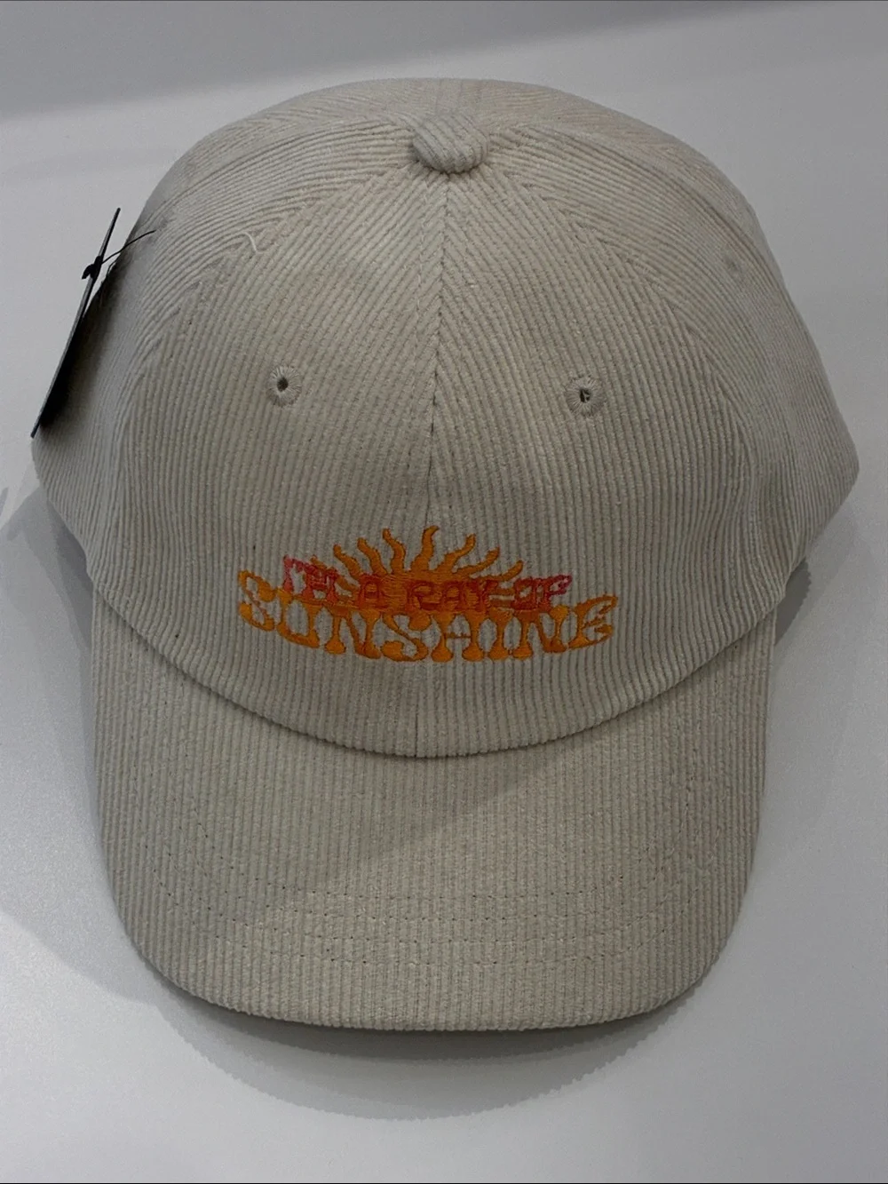 Sunshine Embroidered Corduroy Cap - Cream